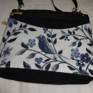 Danny K Hollywood black velvet bag with blue & black embroidered birds on front
